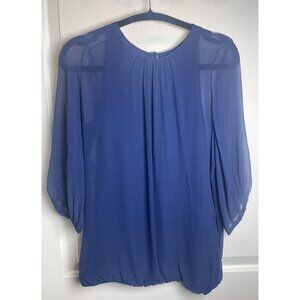 Vince Women’s Silk Sheer Navy 3/4 Sleeve Blouse Sz Small  Chic Elegant Lightweig